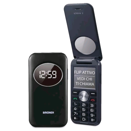 BRONDI WINDOW 2 DUAL SIM 2" CLAMSHELL FLIP ATTIVO FOTOCAMERA RADIO FM TASTI RETROILLUMINATI ITALIA BLACK METAL