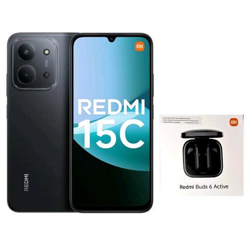 XIAOMI REDMi 15C DUAL SIM 6.9" OCTA CORE 128GB RAM 4GB 4G LTE TIM MIDNIGHT BLACK + AURICOLARI BLUETOOTH REDMI BUS 6 ACTIVE NERO