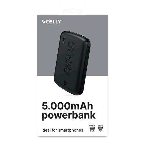 CELLY PROCOMPACT2 POWERBANK 5.000mAh USB-A + USB-C INDICATORE LED NERO