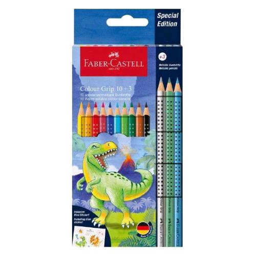 FABER CASTELL COLOUR GRIP DINOSAURO PASTELLI MINA 3.3 mm CON ADESIVI COLORI ASSORTITI CONF 13 Pz.