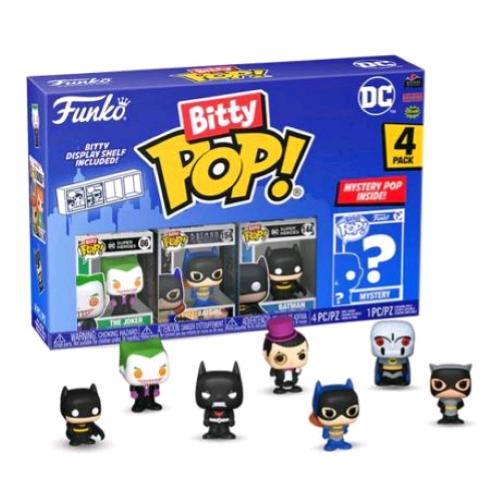 FUNKO POP BITTY POP DC COMICS 4PK BATMAN BATGIRL THE JOKER E UNA FIGURA MISTERIOSA A SORPRESA