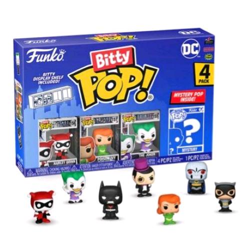 FUNKO POP BITTY POP DC COMICS 4PK HARLEY QUINN THE JOKER POISON IVY E UNA MINIFIGURA MISTERIOSA A SORPRESA