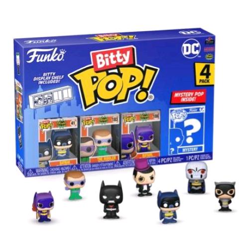 FUNKO POP BITTY POP DC COMICS 4PK BATMAN BATGIRL THE RIDDLER E UNA MINI FIGURA MISTERIOSA A SORPRESA