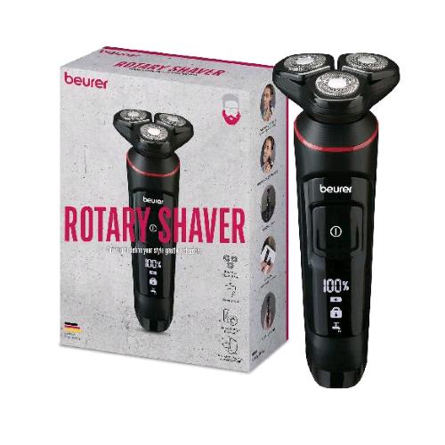 BEURER MN8X RASOIO ELETTRICO RICARICABILE 3 TESTINE AD ATTACCO MAGNETICO FLESSIBILE IMPERMEABILE NERO