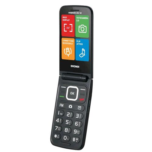 BRONDI MAGNUM XXL 4G DUAL SIM 3.2" CLAMSHELL FLIP ATTIVO TASTI RETROILLUMINATI MEMORIE DIRETT DA 2 A 9 4G ITALIA GUNMETAL GREY 