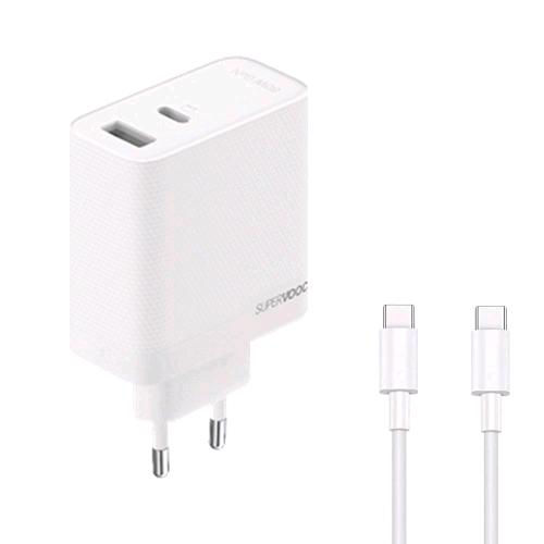 REALME SUPERVOOC CARICABATTERIE DA RETE GaN 80 W 1 x USB-C 1 x USB-A + CAVO USB-C INCLUSO NELLA CONFEZIONE BIANCO