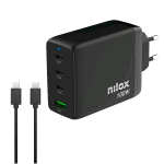 NILOX CARICABATTERIE DA RETE GaN 100 W 4 PORTE 3 x USB-C 1 x USB-A + CAVO USB-C 2 METRI INCLUSO NELLA CONFEZIONE NERO