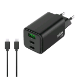 NILOX CARICABATTERIE DA RETE GaN 65 W 3 PORTE 2 x USB-C 1 x USB-A + CAVO USB-C 2 METRI INCLUSO NELLA CONFEZIONE NERO