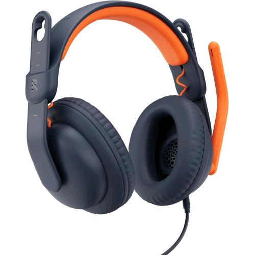 LOGITECH ZONE LEARN CUFFIE CON MICROFONO REGOLABILE PER ADATTARSI ALLE DIMENSIONI DELLA TESTA DEI BAMBINI AUX 3.5mm USB-A USB-C ARANCIONE BLU