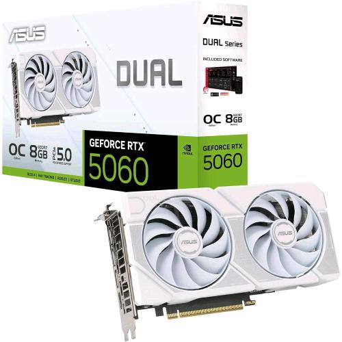 ASUS DUAL-RTX5060-O8G-WHITE NVIDIA GEFORCE RTX 5060 8 GB GDDR7 DUAL FAN PCI Express 5.0 1 x HDMI 3 x DISPLAYPORT BIANCO