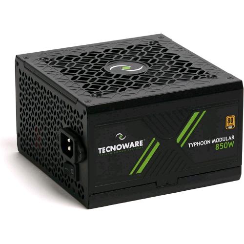 TECNOWARE TYPHOON ALIMENTATORE MODULARE 850 W 80 PLUS GOLD COMPLETAMENTE MODULARE VENTOLA SILENZIOSA 120mm CONDENSATORI GIAPPONESI NERO