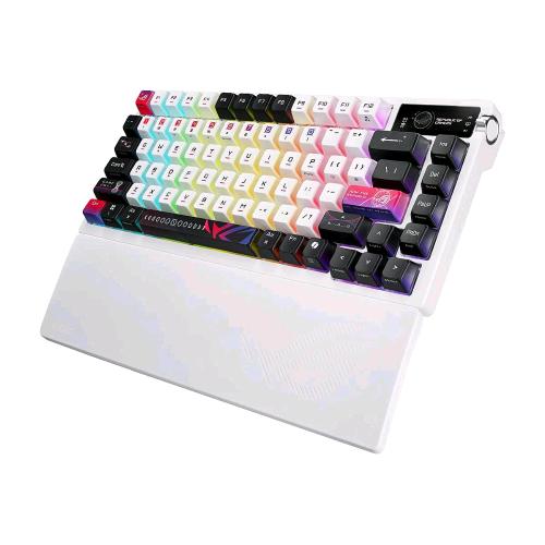 ASUS ROG AZOTH X TASTIERA GAMING PERSONALIZZABILE, SWITCH ROG NX SNOW V2 SOSTITUIBILI E CON SCHIUMA AMMORTIZZANTE, COPRITASTI SEMITRASPARENTI, ILLUMINAZIONE RGB, DISPLAY OLED, POGGIAPOLSI, BIANCO