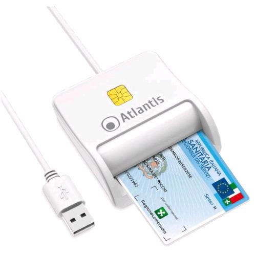 ATLANTIS LETTORE MART CARD READER PER CNS/CRS/TS FIRMA DIGITALE FASCICOLO SANITARIO SITI GOV. USB CAVO 120CM BIANCO