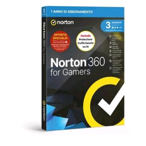 NORTON 360 FOR GAMERS 2026 ATTACH ANTITRUFFA 3 DISPOSITIVI 50GB BACKUP 12 MESI BOX