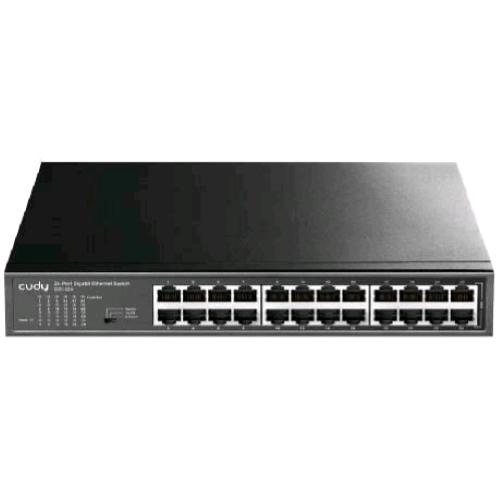 CUDY GS1024 SWITCH 24 PORTE GIGABIT (10/100/1000) IN METALLO MONTABILE SU RACK KIT MONTAGGIO INCLUSO NERO