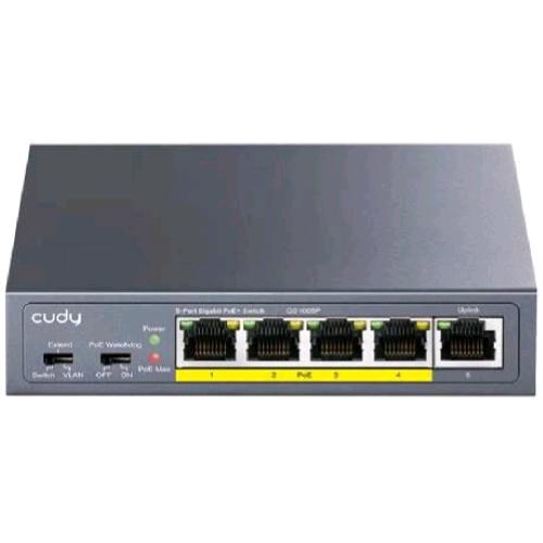 CUDY GS1005P SWITCH 5 PORTE GIGABIT (10/100/1000) - 4 PORTE PoE+ 60W DESKTOP GRIGIO 