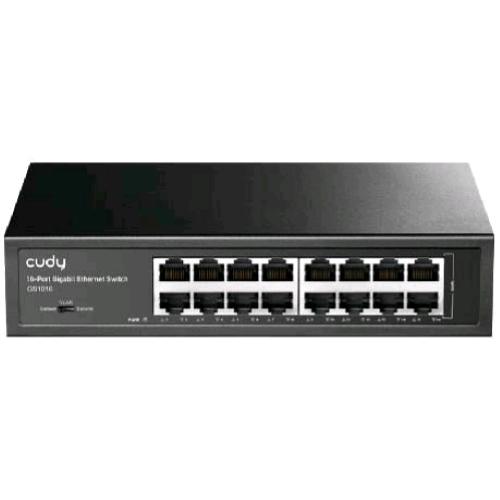 CUDY GS1016 SWITCH 16 PORTE GIGABIT (10/100/1000) IN METALLO MONTABILE SU RACK KIT DI MONTAGGIO INCLUSO NERO