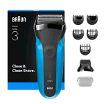 BRAUN 310BT RASOIO ELETTRICO RICARICABILE SERIE 3 WET DRY CON PETTINI PER BARBA E TESINA NERO BLU