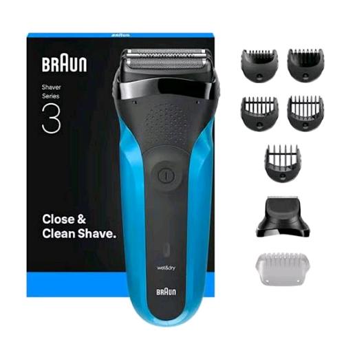 BRAUN 310BT RASOIO ELETTRICO RICARICABILE SERIE 3 WET DRY CON PETTINI PER BARBA E TESINA NERO BLU