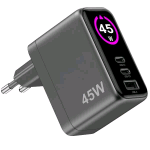 CELLY CARICABATTERIE DA RETE GaN 45W CON DISPLAY 2 x USB-C 1 x USB-A NERO
