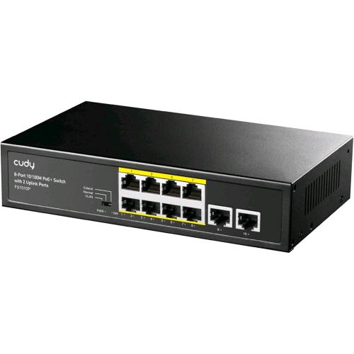 CUDY FS1010P SWINT NON GESTITO 8 PORTE 10/100M PoE+ - 2 PORTE 10/100M UPLINK IN METALLO DESKTOP NERO