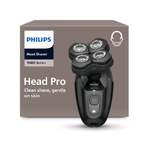 PHILIPS HEAD SHAVER PRO SERIE 5000 RASOIO ELETTRICO PER LA TESTA RICARICABILE 4 TESTINE FLESSIBILI 360° LAME COMFORTCUT NERO