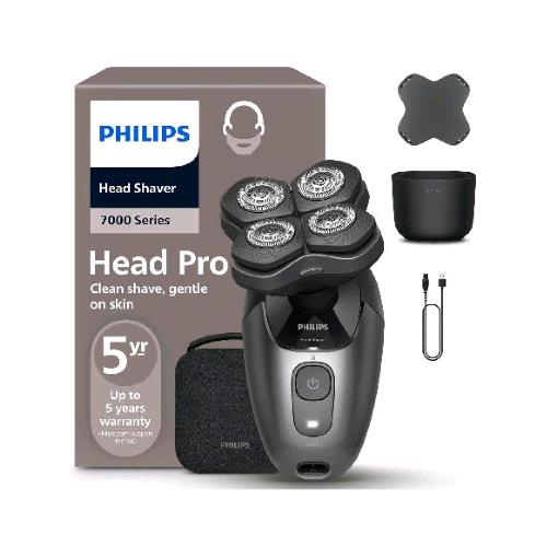 PHILIPS HS7980/15 HEAD SHAVER PRO SERIE 7000 RASOIO ELETTRICO PER LA TESTA RICARICABILE 4 TESTINE FLESSIBILI 360° LAME COMFORTCUT CON CUSTODIA NERO