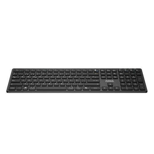 NILOX KEYBOARD TASTIERA ALLUMINIO DUAL WIRELESS + BLUETOOTH BATTERIA INTEGRATA LAYOUT ITALIANO 105 TASTI NERO