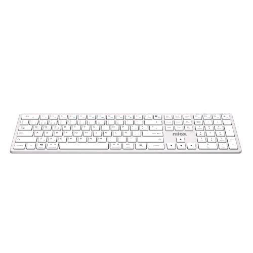 NILOX KEYBOARD TASTIERA ALLUMINIO DUAL WIRELESS + BLUETOOTH BATTERIA INTEGRATA LAYOUT ITALIANO 105 TASTI ARGENTO