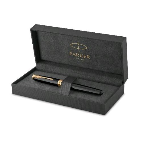 PARKER SONNET LACQUE PENNA STILOGRAFICA CORPO LACCATO NERO FINITURE IN ORO INCHIOSTRO NERO CONFEZIONE REGALO