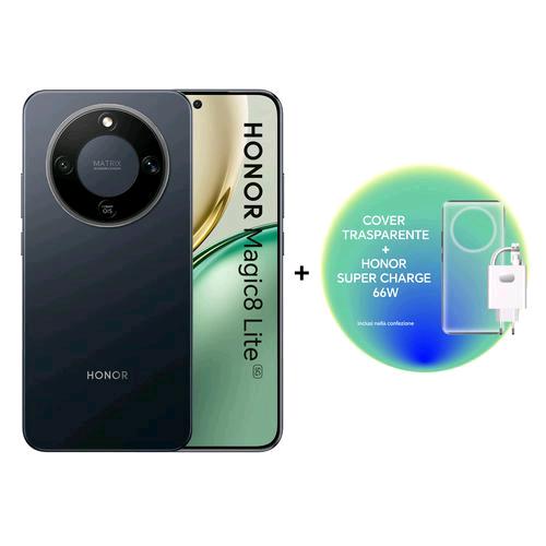 HONOR MAGIC 8 LITE 5G DUAL SIM 6.79" OCTA CORE 512GB RAM 8GB 5G ITALIA MIDNIGHT BLACK + CARICABATTERIE DA RETE HONOR SUPER CHARGE 66W + COVER TRASPARENTE
