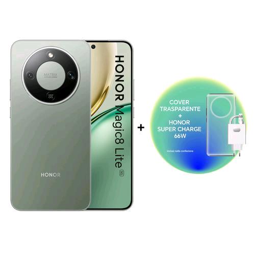 HONOR MAGIC 8 LITE 5G DUAL SIM 6.79" OCTA CORE 512GB RAM 8GB 5G ITALIA MAGIC GREEN + CARICABATTERIE DA RETE HONOR SUPER CHARGE 66W + COVER TRASPARENTE