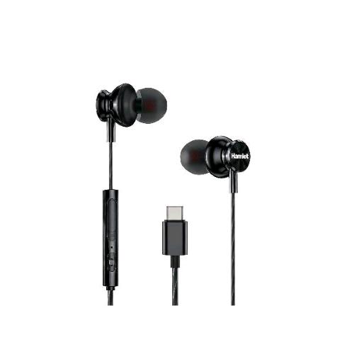 HAMLET AURICOLARI STEREO IN-EAR USB-C CON MICROFONO TELECOMANDO CONTROLLO CHIAMATE E VOLUME/MUSICA NERO