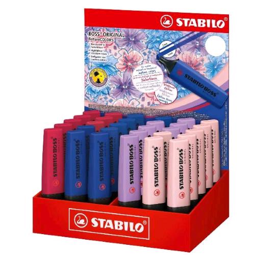 STABILO BOSS WILDFLOWERS ESPOSITORE EVIDENZIATORE PUNTA A SCALPELLO 2/5 mm COLORI ASSORTITI CONF 30 Pz.