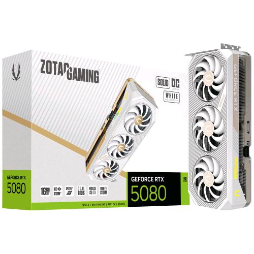 ZOTAC GAMING GEFORCE RTX 5080 SOLID OC WHITE EDITION 16GB GDDR7 DLSS4 TRIPLE FAN PCIe 5.0 16x 1 x HDMI 3 x DISPLAYPORT BIANCO