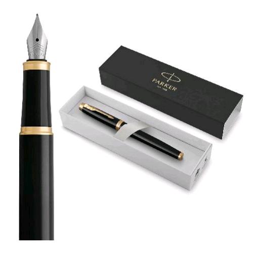 PARKER IM BLACK GT PENNA STILOGRAFICA PENNINO F CORPO LACCATO NERO CON DETTAGLI IN ORO INCHIIOSTRO BLU CONFEZIONE REGALO 