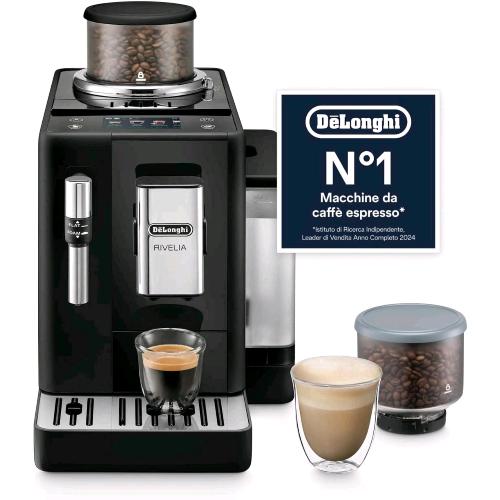 DELONGHI RIVELIA MACCHINA CAFFE' AUTOMATICA CAPUCCINO MACINA CAFFE' CONTENITORI CICCHI DI CAFFE' INTERCAMBIABILI DISPLAY TOUCH NERO