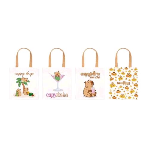 LEBEZ CAPIBARA SHOPPER TOTE BAG 34X40 CM IN TELA CON STAMPA BIFACCIALE 4 SOGGETTI ASSORTITI CONF 12 Pz. 