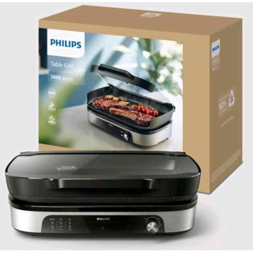 PHILIPS HD6212/90 GRILL PIASTRA DA CUCINA DA TAVOLO CON AFFUMICAZIONE ED INFUSORE ELETTRICO 2.400 W COPERCHIO IN VETRO NERO