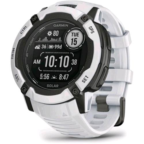GARMIN INSTINCT 2X SOLAR SMARTWATCH 50mm RICARICA SOLARE AUTONOMIA INFINITA DISPLAY 1.1" TORCIA LED GPS MULTI-BANDA +30 APP MULTISPORT CARDIO SpO2 PAY CONNECT IQ WHITESTONE