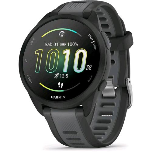 GARMIN FORERUNNER 165 SMARTWATCH RUNNER 43mm GPS CARDIO VO2max REPORT MATTUTINO HRV STATUS PIANI GRATUITI 5K 10K E 21K TRAINING READINESS GARMINPAY BLACK & SLATE GRAY