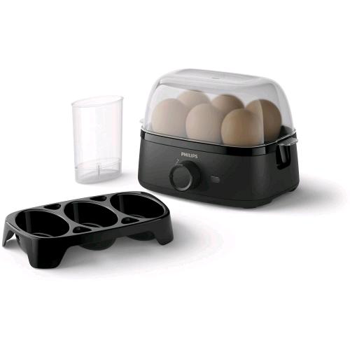 PHILIPS EGG COOKER 3000 SERIES CUOCIUOVA FINO A 6 UOVA (MORBIDE, MEDIE, SODE, IN CAMICIA) 400 W VASSOIO PER UOVA IN CAMICIA E ACCESSORIO PER PERFORATURA NERO
