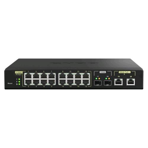 QNAP QSW-M2116P-2T2S SWITCH GESTITO L2 - 16 x 100/1000/2.5G (PoE+) + 2 x 10 Gigabit SFP+ + 2 x 100/1000/2.5/5/10G (PoE++) PoE++ (280 W) DESKTOP MONTABILE SU RACK NERO