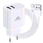 RIVACASE CARICABATTERIE DA RETE 12 W 2.4A - 2 x USB-A + CAVO DI RICARICA DA USB-A A USB-C 1 MT INCLUSO NELLA CONFEZIONE BIANCO