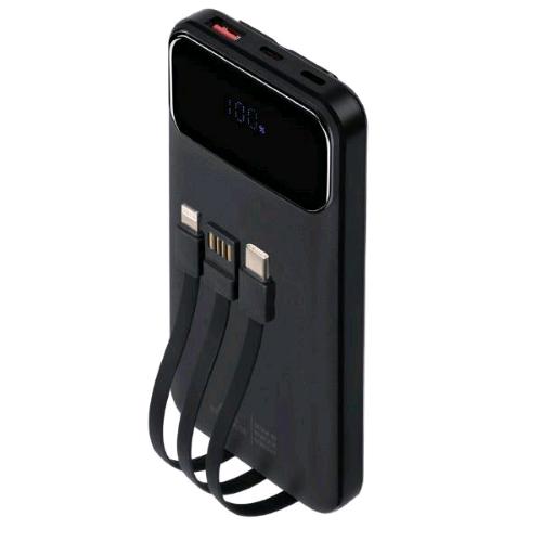 RIVACASE POWER BANK 10.000mAh 22.5W FAST CHARGER CON 3 CAVI INTEGRATI (DI CUI TYPE C ED USB CON FUNZIONE RICARICA) NERO