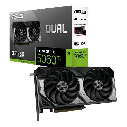 ASUS DUAL-RTX5060TI-8G NVIDIA NVIDIA GEFORCE RTX 5060 Ti 8 GB GDDR7 DUAL FAN PCI Express 5.0 - 1 x HDMI 3 x DISPLAYPORT