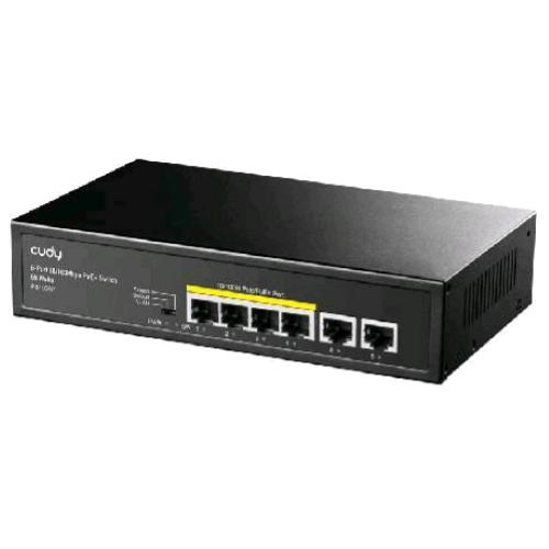 CUDY FS1006P SWITCH NON GESTITO 6 PORTE FAST ETHERNET (10/100) DI CUI 4 PORTE PoE 30W IN ACCIAIO DESKTOP NERO