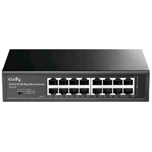 CUDY FS1016 SWITCH NON GESTITO 16 PORTE FAST ETHERNET (10/100) IN METALLO DESKTOP MONTABILE A RACK NERO