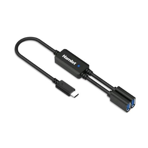 HAMLET HUB USB 3.1 CON CAVO Y DA 30cm 1 INGRESSO USB-C E 2 USCITE USB-A 3.0 NERO
