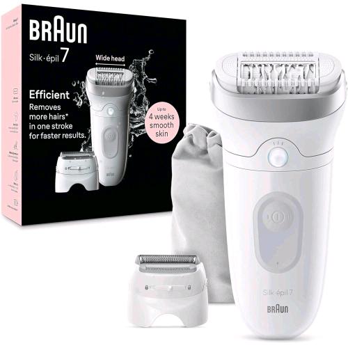 BRAUN SILK-EPIL 7 DEPILATORE DONNA EPILATORE ELETTRICO DONNA CON TESTINA AMPIA PER UNA EPILAZIONE SEMPLICE WET & DRY PELLE LISCIA A LUNGO BIANCO/ARGENTO